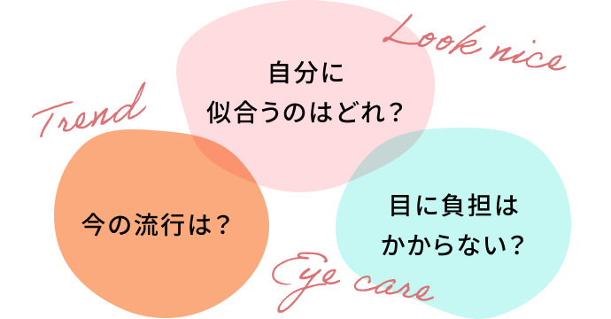 今の流行は？ 自分に似合うのはどれ？ 目に負担はかからない？
